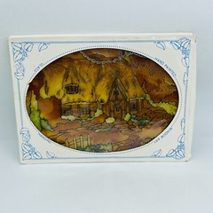 Joan Baker Designs 1994 Hand Painted Glass Etching 9″ x 6.5″ English Cottage