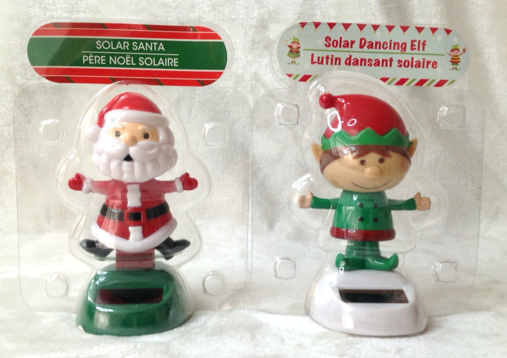 Solar Dancing Santa & Elf 4″ Figurines – Christmas / Holiday – NEW – 2 in Set