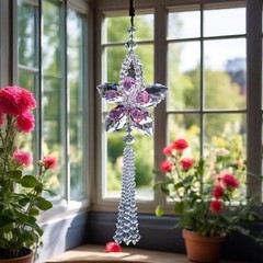 Crystal Star Flower Suncatcher Hanging Ornament Rainbow Maker Window Garden Deco