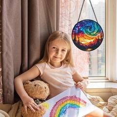 Aurora Borealis Stained Glass Suncatcher Nature Wall Art Decor 7.9×7.9 Inch