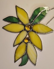 Hanging Handcrafted Yellow Flowers W/Green Leaves Hanging Suncatcher 7.5″ x 6″