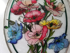 Amia Oval Hand Painted Floral Stained Glass Window Suncatcher 9″ x 6 1/2″