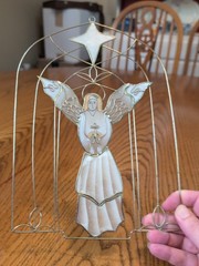 Vintage Capiz Suncatcher Shell Art Gold Wall Hanging Angel With North Star