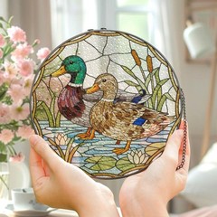 Mallard Duck Couple GLASS Suncatcher, Glass Style Duck Window Hanging, Nature Bi