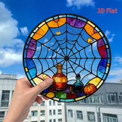 Halloween Spider Web Potion Pumpkin Acrylic Suncatcher Holiday Window Decoration