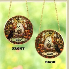 Personalized Cute Ghost Halloween Stained Glass Suncatcher, Family Keepsake