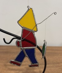 Vintage Stained Glass Fisherman Suncatcher