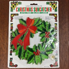 3 Vintage 80s Christmas Sun Catchers Hanging Decoration Santa Snowman Wreath NEW