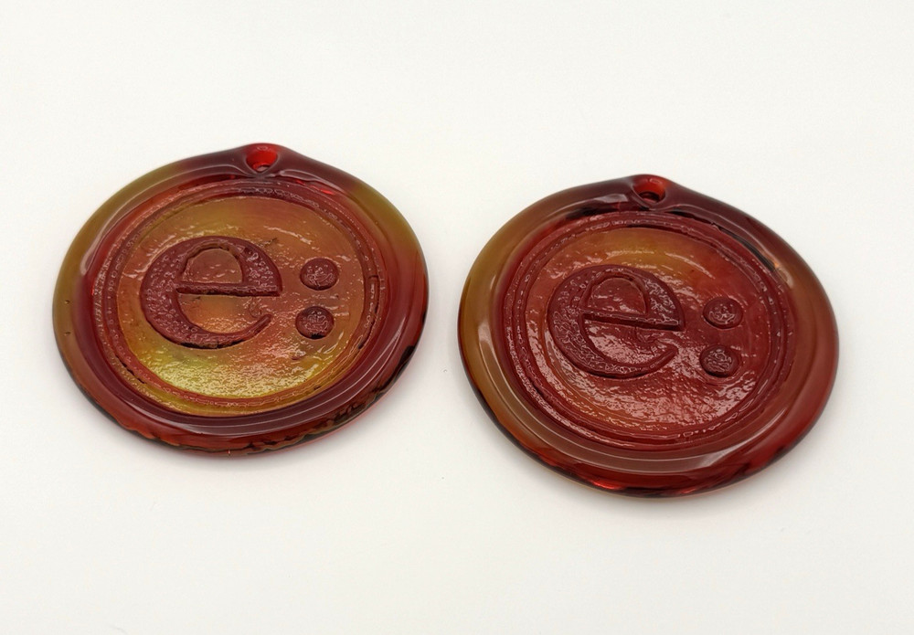 Vintage Art Glass Suncatchers Pair Amber Red Iridescent Round Hanging Window