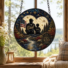 Personalized Dad Patriotic Stained Glass Suncatcher Father’s Day