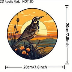 Sunset Meadow Meadowlark Bird Round Acrylic Suncatcher Farmhouse Window Decor