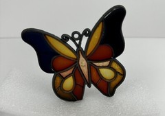 Vintage Butterfly Suncatcher Ornament Blue, Orange, Yellow With Metal Frame