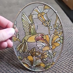 Set Of 4 Hand Painted Glass Suncatchers 4 To 7″ Tall Birds