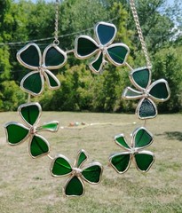Stained Glass Shamrock Suncatcher Ring W/ Gold Chain