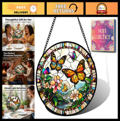 Butterfly Sun Catcher – Faux Stained Glass Window Hanging Decor for Mom, Grandma