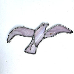Vintage Stained-Glass Bird Seagull Suncatcher Purple Lavender Hanging Window