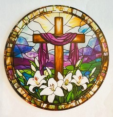 New Suncatcher Cross 6″ Round Christian Religious Easter Combined Shipping Gift