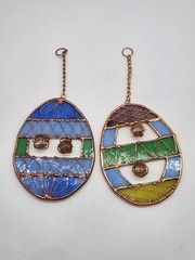 2 Stained Glass Easter Egg Sun Catchers With Copper Wire & 3″ Hanging Chain