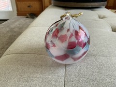 Hand Blown Glass Orb Gazing Suncatcher Ball Ornament Textured Pink Blue Ornament