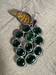 Vintage stained glass suncatcher wine grapes Handmade Green Art