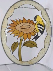 7” Oval Stained Glass Suncatcher Window Hanging bird Flower