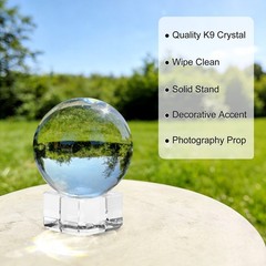 40mm/1.6 Inch K9 Crystal Glass Ball with Stand Solid Crystal Ball [Clear]