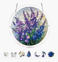 Acrylic Suncatcher Window Hanging 7.4 in Double-Sided Violet Floral