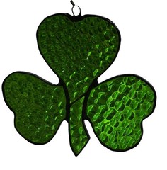 Stained Glass Suncatcher Irish Shamrock Green Clover St Patricks W/Hanging Loop