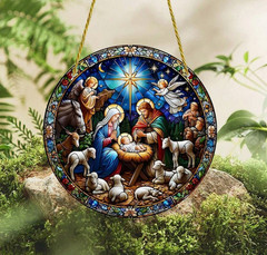 Acrylic Christmas Nativity/Holy Family Suncatcher-2D-Stained Glass Look-5.9in