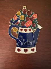 Sister Sun Catcher Blue Watering Can Flower Bouquet Bird 5” Set Of 2 Window