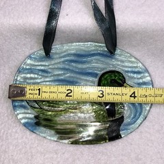 Oval Mallard Duck Design Painted Glass Window Sun Catcher with Ribbon 4.5″