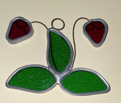 Strawberries Leaded Stained Glass Suncatcher Fruit Vintage Hanging Ornament