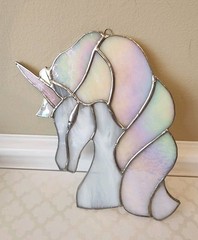 VTG Unicorn Iridescent Stained Glass Window Hanging Suncatcher Handmade Pink