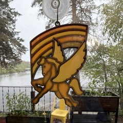 Antique Pegasus Stained Glass Rainbow Suncatcher Handmade Glass Metal