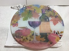 WINE BOTTLE & GLASS SUN CATCHER New with tag Round 8” Ganz Colorful Glass