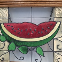 Jeanne Chris Sowell Stained Glass Watermelon Framed Suncatcher Art Texas Lady