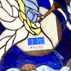 Vintage Kirkland Angel Stained Glass Sun Catcher Window 20″ x 14″ Blue *READ*