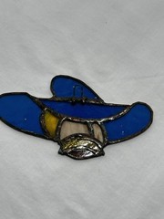 Vintage Stained Glass Cowboy Blue, Yellow, Clear and Purple Sun Catcher