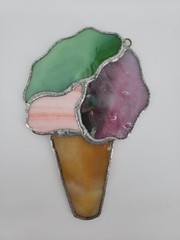 Vintage Ice Cream Cone Stained Glass Suncatcher Window Decor READ DESCRIPTION