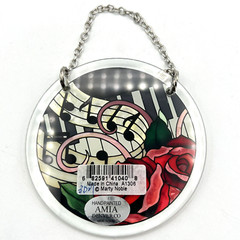 AMIA Studios Music Is Life Text Piano Keys & Roses Suncatcher 3.75″