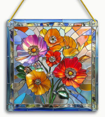 SUNCATCHER-Vibrant Poppy Bouquet Acrylic Suncatcher, 8″x8″ Hanging Decor