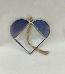 Vintage Purple Clear Beveled Heart Stained Glass Suncatcher 3”