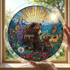 Stained Glass Suncatcher Custom Bear Family Puzzle Gift
