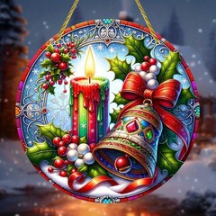 Winter Snow Scene Candle Bell Design Acrylic Sun Catcher Window Ornament