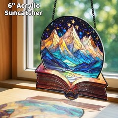 2 Floral Book Shelf Suncatchers 6″ Window Hanging Acrylic Ornaments Back to S…