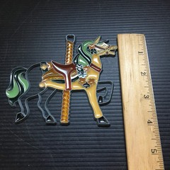 Vintage 1990s Enamel Carousel Horse Ornament – Colorful Equestrian Wall Deco 5″W