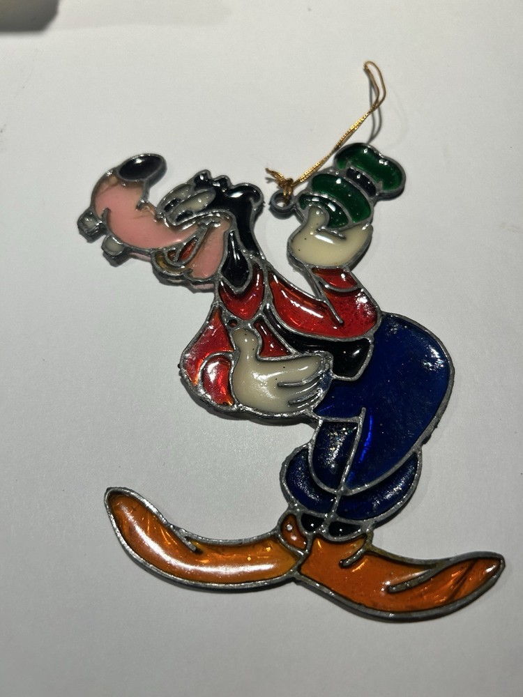 Kurt Adler Stained Glass-Plastic Goofy Suncatcher Ornament Plastic Vtg 1983 .1