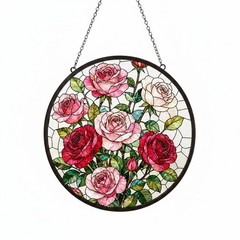 Beautiful Roses Stained Glass Suncatcher, Blooming Rose Bouquet Window Hanging