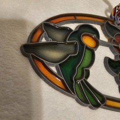 Hummingbird And Flowers Oval Sun Catcher. Plastic. 7.25×3.25x.025 In.