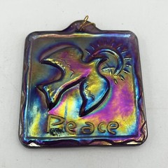 Carnival Glass Sun Catcher Iridescent Purple Pink Peace Dove Bird